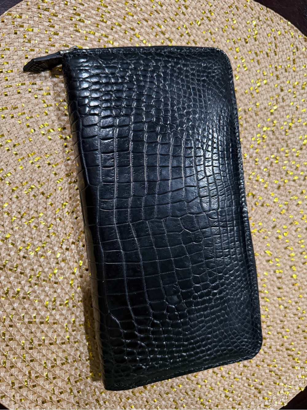 Black Croc-Embossed Zip Wallet